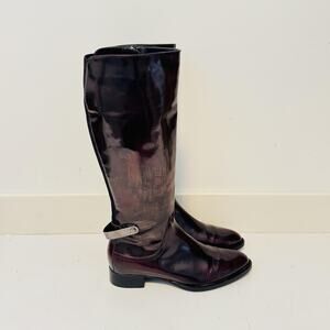 Aquatalia Boots Womens 9 Red Patent Leather Riding Knee High Stretch Full Zip